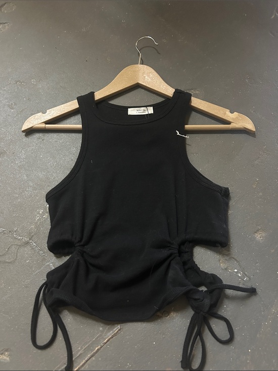 Active USA Tops - Active USA Black Ribbed Side-Tie Tank